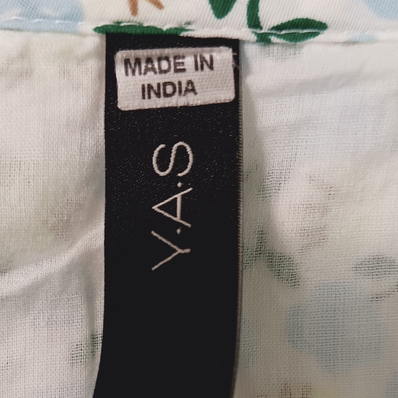 EUC Y.A.S cotton tie waist midi dress in mint Floral Puff Sleeve Size M - Picture 10 of 14